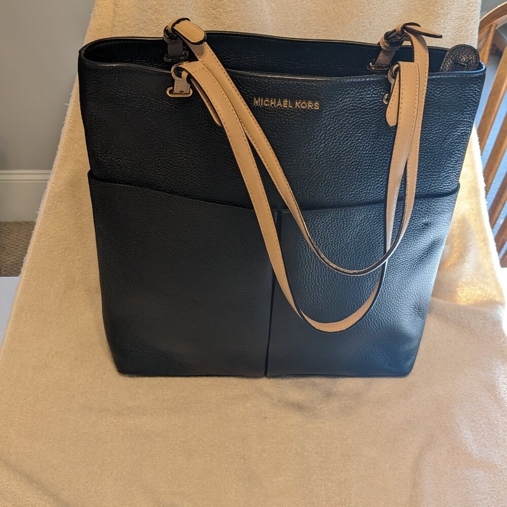 Michael Kors Black Pebble Leather Tall Shoulder Tote Bag
